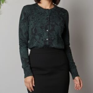 Ann Taylor Factory green snake print cardigan sweater small
